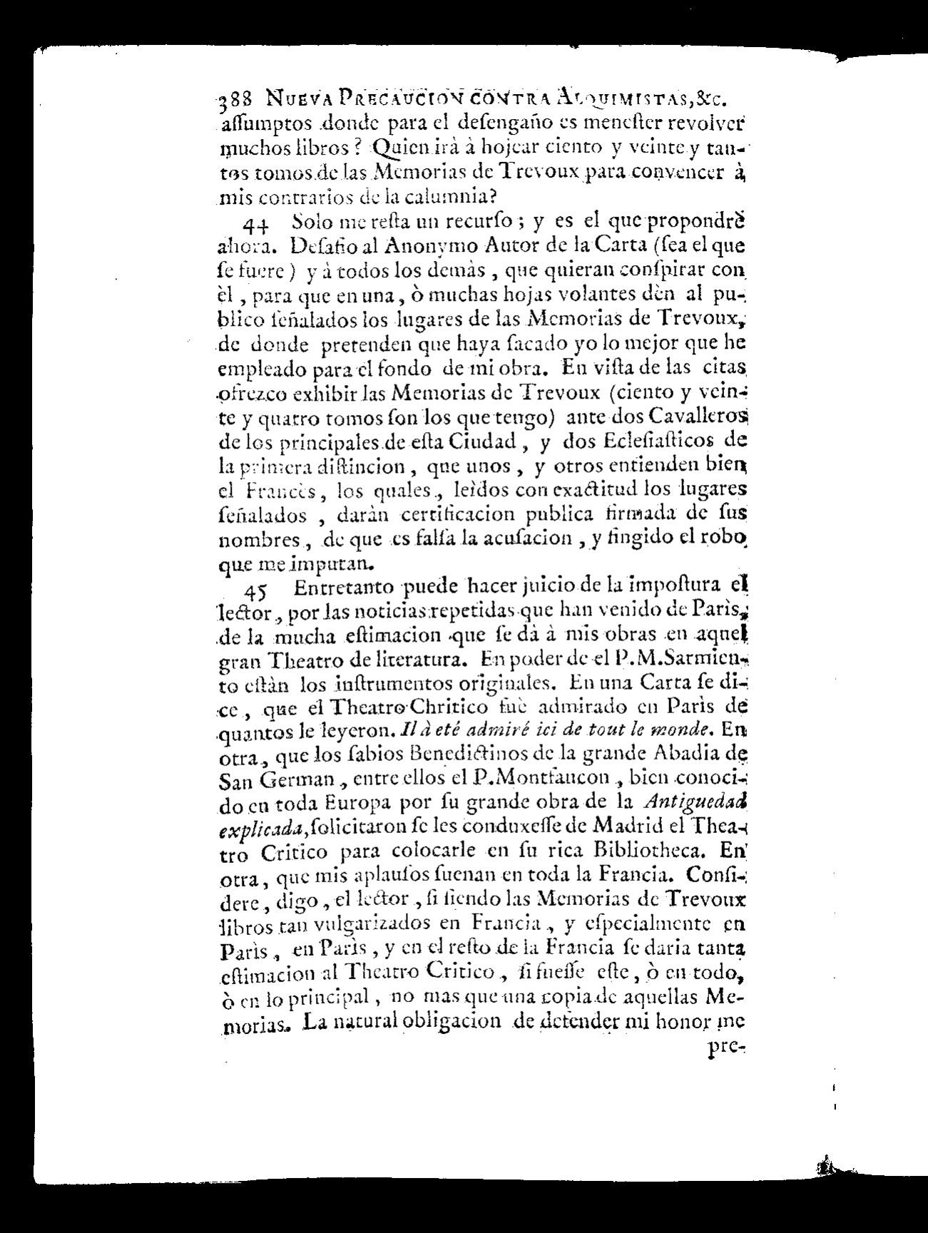 Feijoo's second challenge, volume V, first edition of 1733, page 388, number 44